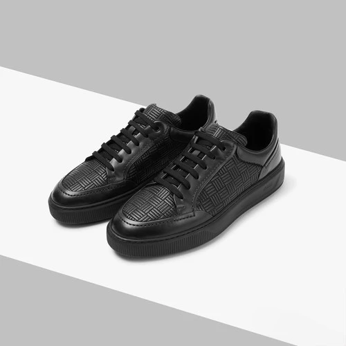 Baskets En Cuir De Veau Et D'agneau Noir Et Bleu Marine 2 Baskets En Cuir De Veau Et D'agneau Noir Et Bleu Marine – Image 2