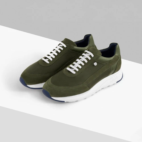 Sneakers Run Vert Olive En Cerf, Veau Velours Et Veau 2 Sneakers Run Vert Olive En Cerf, Veau Velours Et Veau – Image 2