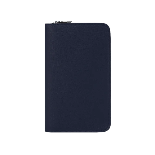 Organiseur Zippé En Cuir De Veau Grainé Bleu Marine 1 Organiseur Zippé En Cuir De Veau Grainé Bleu Marine