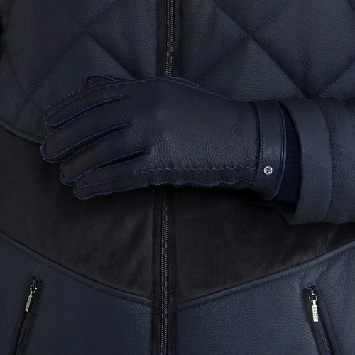 Gants En Cuir Surpiqué Marine 2 Gants En Cuir Surpiqué Marine – Image 2