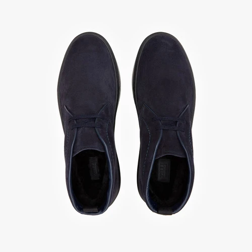 Derbies Hautes En Veau Velours Bleu Marine Foncé, Détails En Peau De Veau 4 Derbies Hautes En Veau Velours Bleu Marine Foncé, Détails En Peau De Veau – Image 4