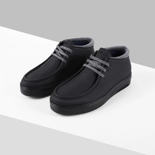 Boots Noir Et Gris En Cerf, Doublure En Laine 2 Boots Noir Et Gris En Cerf, Doublure En Laine – Image 2