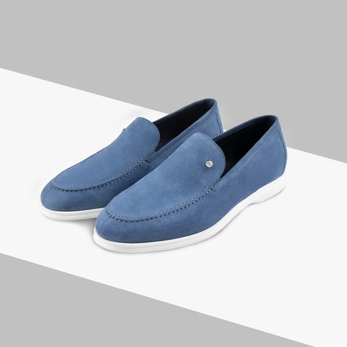 Loafers Bleu Jean En Veau Velours 2 Loafers Bleu Jean En Veau Velours – Image 2