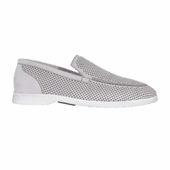 Loafers Gris Clair En Veau Velours Perforé Et Veau Velours Souple