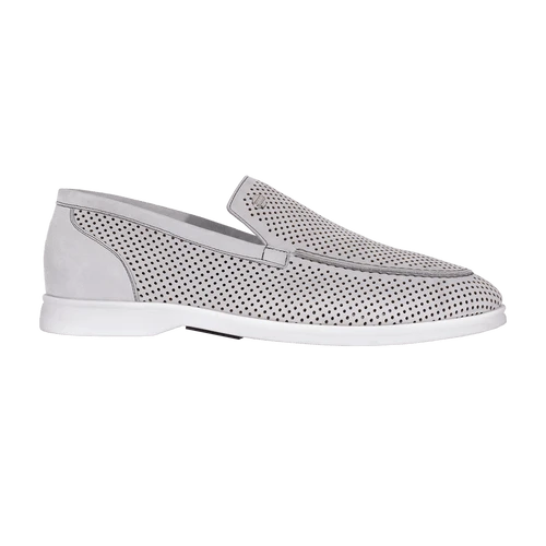 Loafers Gris Clair En Veau Velours Perforé Et Veau Velours Souple 1 Loafers Gris Clair En Veau Velours Perforé Et Veau Velours Souple