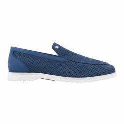 Loafers Bleu Jean En Veau Velours Perforé Et Veau Velours Souple