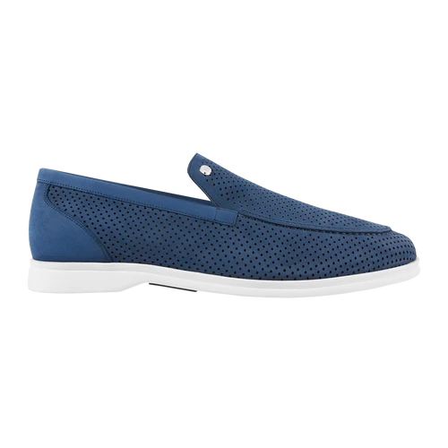 Loafers Bleu Jean En Veau Velours Perforé Et Veau Velours Souple 1 Loafers Bleu Jean En Veau Velours Perforé Et Veau Velours Souple