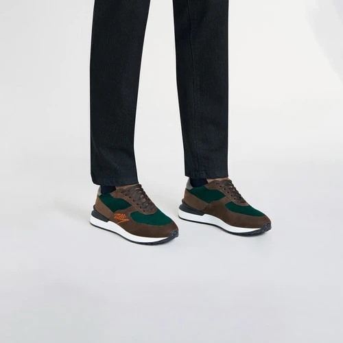 Sneakers Run Marron Et Vert Pin En Veau Velours, Veau Façon Poulain Et Veau Lisse 3 Sneakers Run Marron Et Vert Pin En Veau Velours, Veau Façon Poulain Et Veau Lisse – Image 3