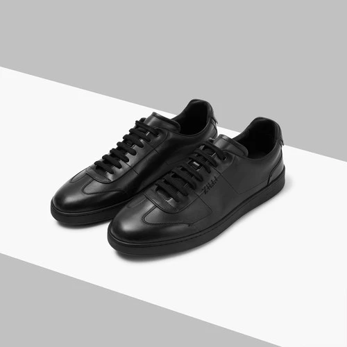 Baskets En Cuir De Veau Noir Avec Détails En Crocodile 4 Baskets En Cuir De Veau Noir Avec Détails En Crocodile – Image 4