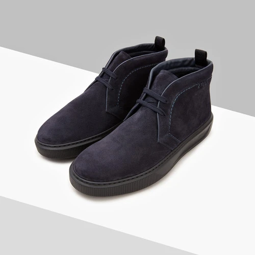 Derbies Hautes En Veau Velours Bleu Marine Foncé, Détails En Peau De Veau 2 Derbies Hautes En Veau Velours Bleu Marine Foncé, Détails En Peau De Veau – Image 2