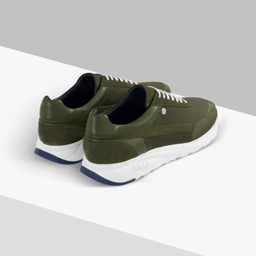 Sneakers Run Vert Olive En Cerf, Veau Velours Et Veau 3 Sneakers Run Vert Olive En Cerf, Veau Velours Et Veau – Image 3