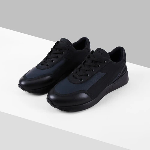 Sneakers Marine Et Bleu En Veau Velours, Cerf Et Veau, Doublure En Laine 2 Sneakers Marine Et Bleu En Veau Velours, Cerf Et Veau, Doublure En Laine – Image 2