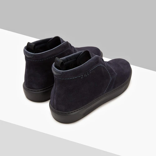 Derbies Hautes En Veau Velours Bleu Marine Foncé, Détails En Peau De Veau 3 Derbies Hautes En Veau Velours Bleu Marine Foncé, Détails En Peau De Veau – Image 3