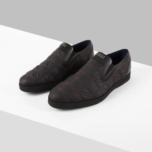 Slip-on Marron En Cerf Mat Et Veau, Motif Matelassé 2 Slip-on Marron En Cerf Mat Et Veau, Motif Matelassé – Image 2